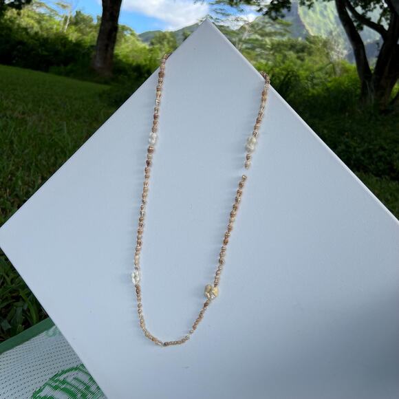 Hawaiian Brown White Tiny Conch Sea Shells Necklace Ocean Boho 34” - Picture 2 of 7